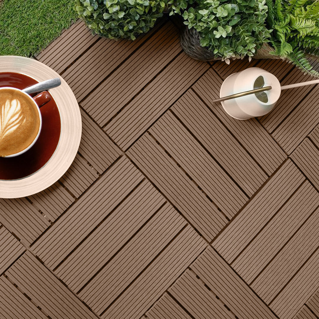 SOGA 2X 11 pcs Light Chocolate DIY Wooden Composite Decking Tiles Garden Outdoor Backyard Flooring Home Decor