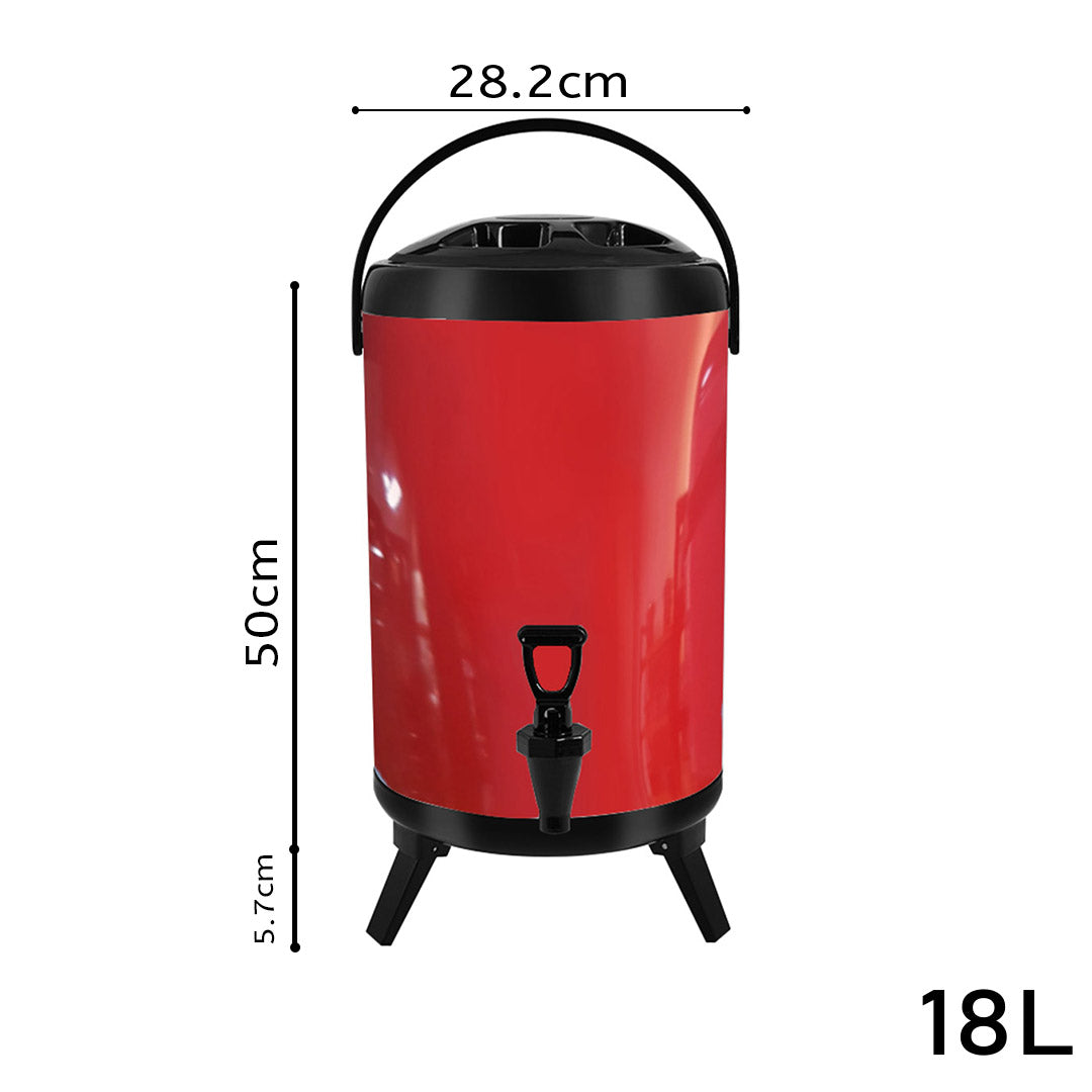 SOGA 18L Stainless Steel Insulated Milk Tea Barrel Hot and Cold Beverage Dispenser Container with Faucet Red