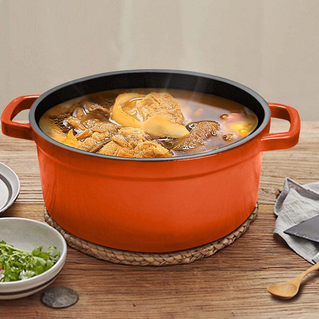 SOGA 2X Cast Iron 24cm Enamel Porcelain Stewpot Casserole Stew Cooking Pot With Lid Orange