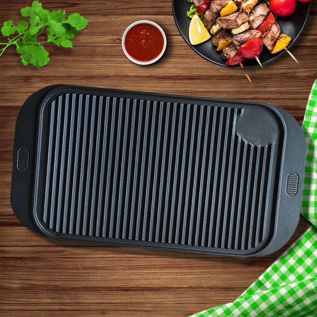 SOGA 47cm Cast Iron Ridged Griddle Hot Plate Grill Pan BBQ Stovetop