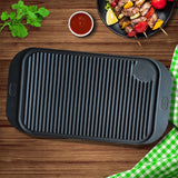 SOGA 2X 47cm Cast Iron Ridged Griddle Hot Plate Grill Pan BBQ Stovetop