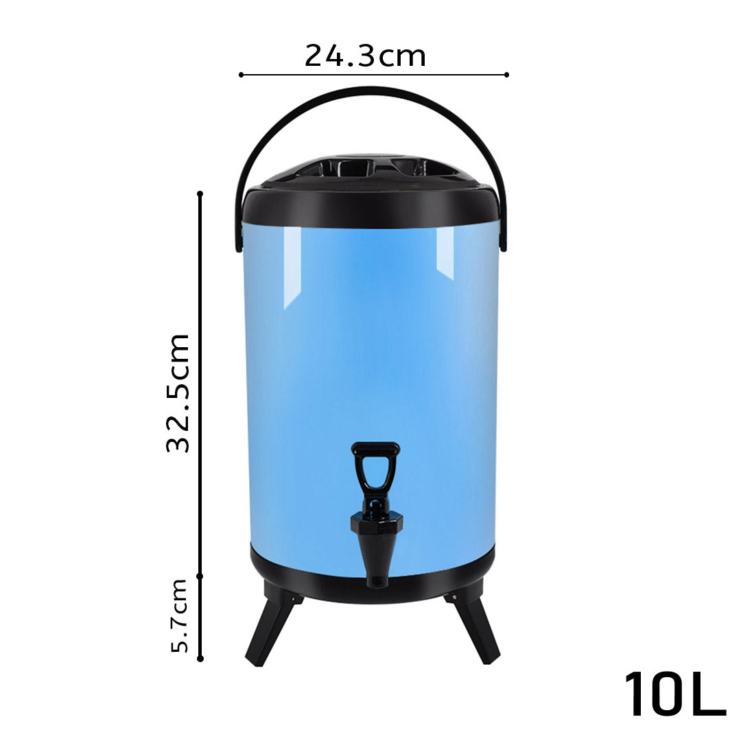 SOGA 2X 10L Stainless Steel Insulated Milk Tea Barrel Hot and Cold Beverage Dispenser Container with Faucet Blue