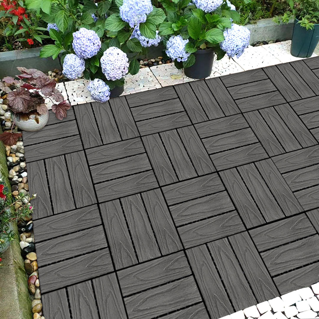 SOGA 2X 11 pcs Dark Grey DIY Wooden Composite Decking Tiles Garden Outdoor Backyard Flooring Home Decor