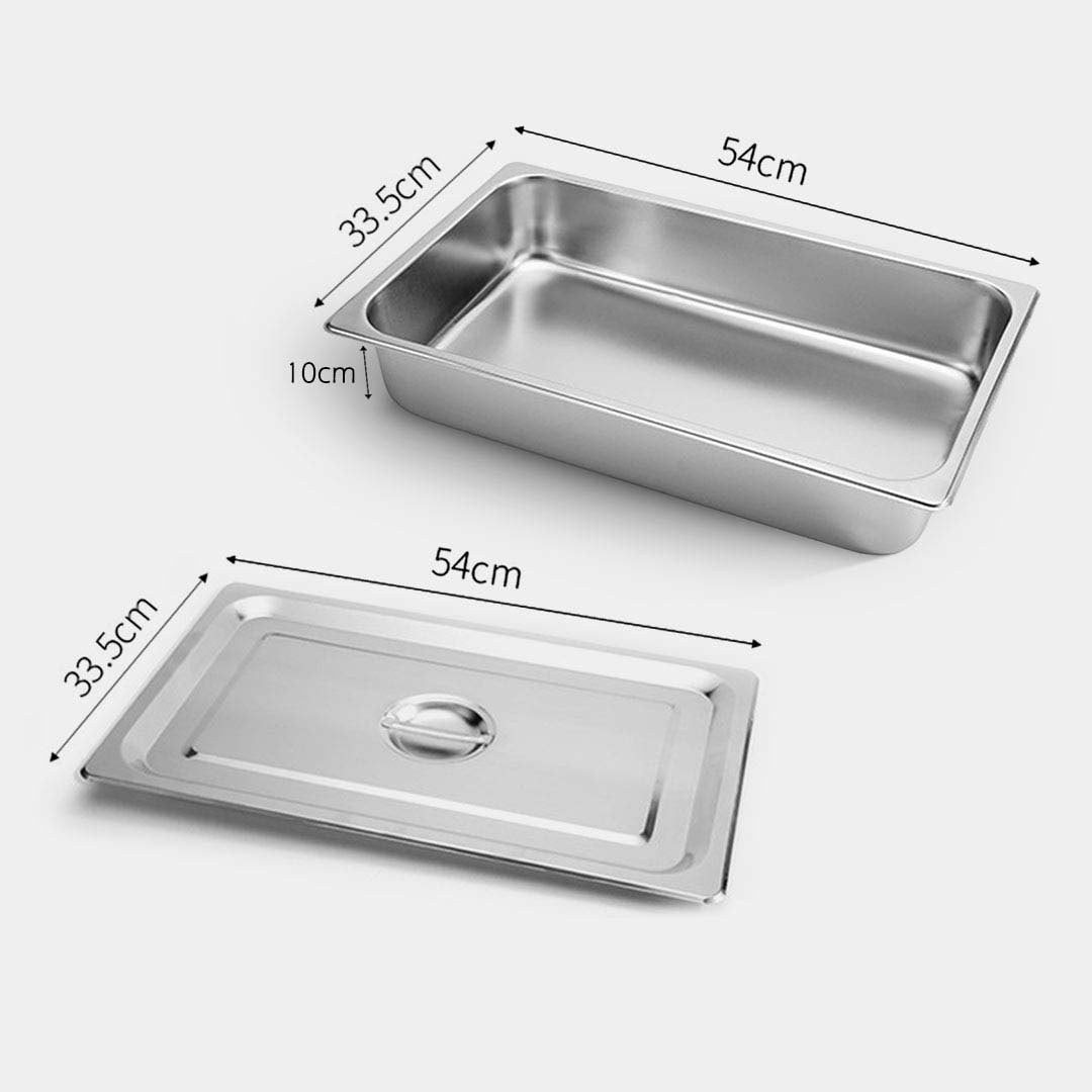 SOGA 2X Gastronorm GN Pan Full Size 1/1 GN Pan 10cm Deep Stainless Steel Tray With Lid