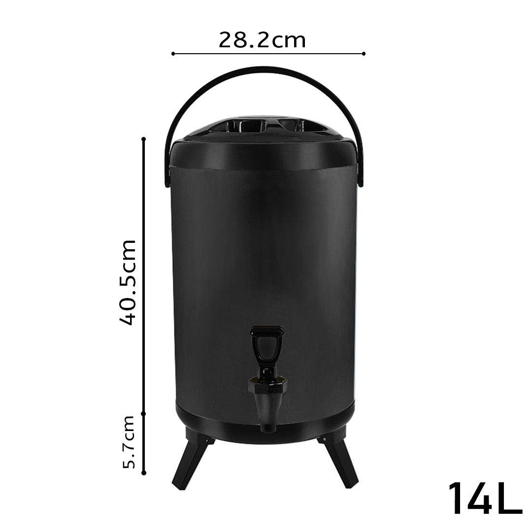 SOGA 2X 14L Stainless Steel Insulated Milk Tea Barrel Hot and Cold Beverage Dispenser Container with Faucet Black