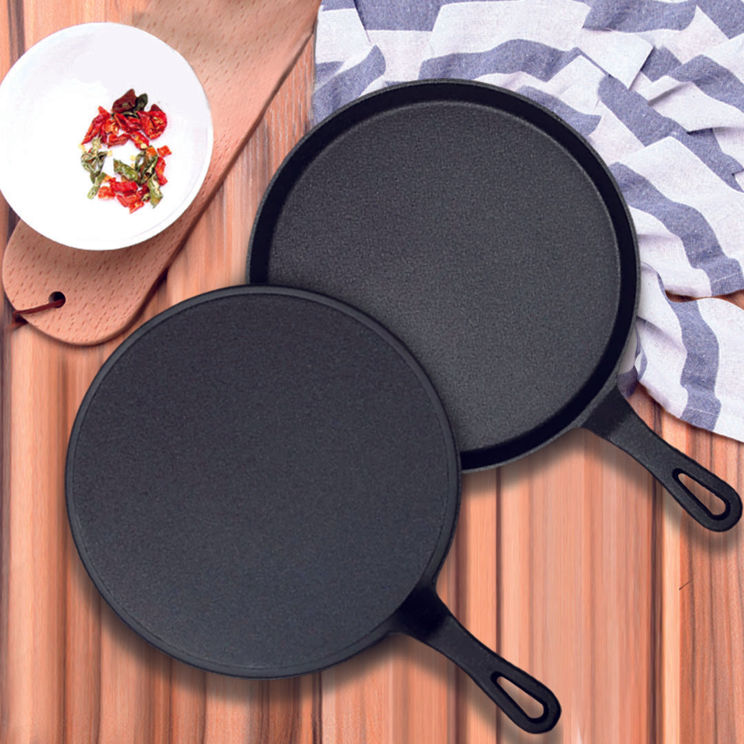 SOGA 2X 26cm Round Cast Iron Frying Pan Skillet Griddle Sizzle Platter