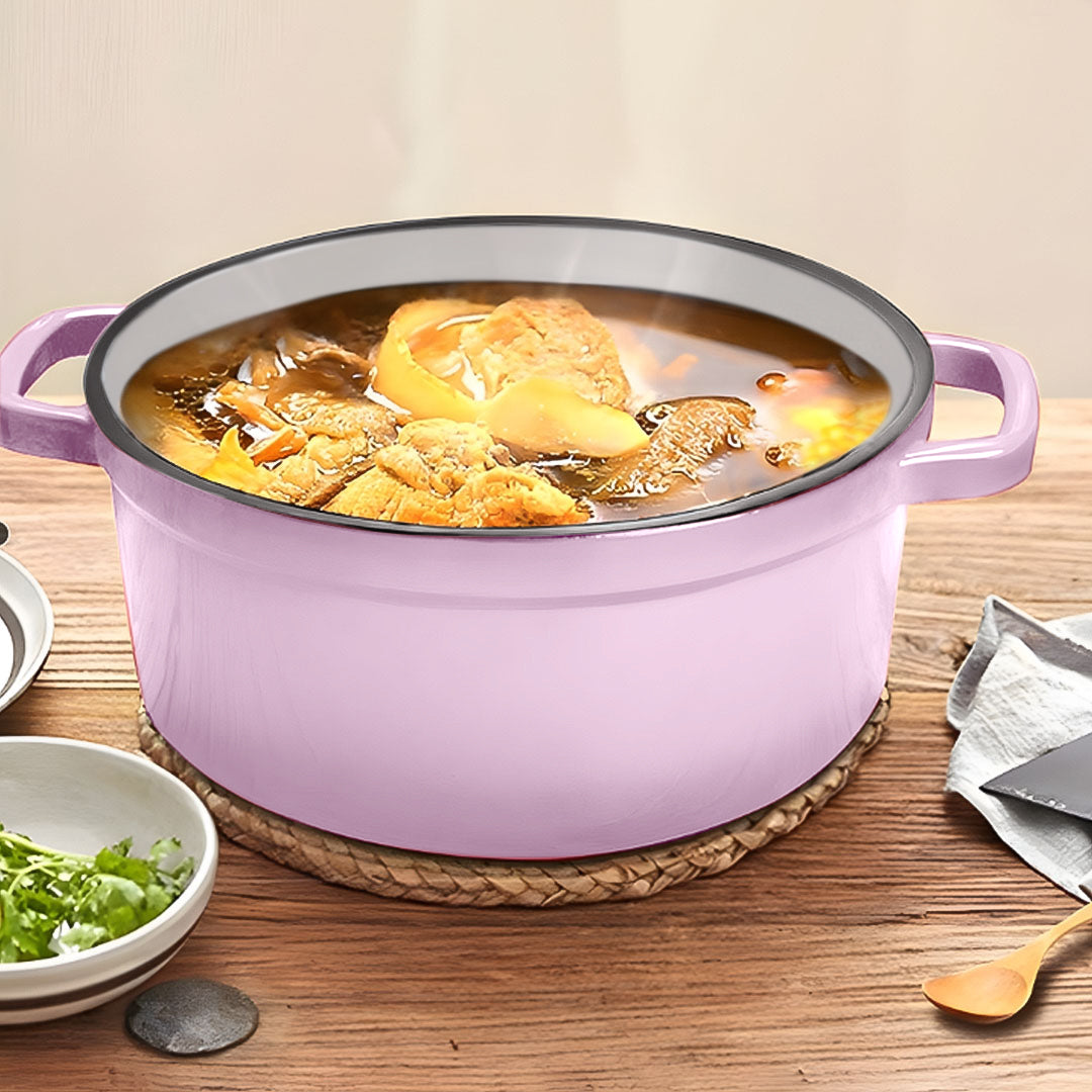 SOGA 22cm Pink Cast Iron Ceramic Stewpot Casserole Stew Cooking Pot ...