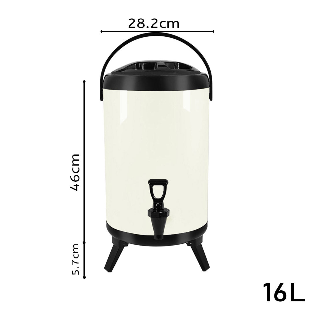 SOGA 2X 16L Stainless Steel Insulated Milk Tea Barrel Hot and Cold Beverage Dispenser Container with Faucet White