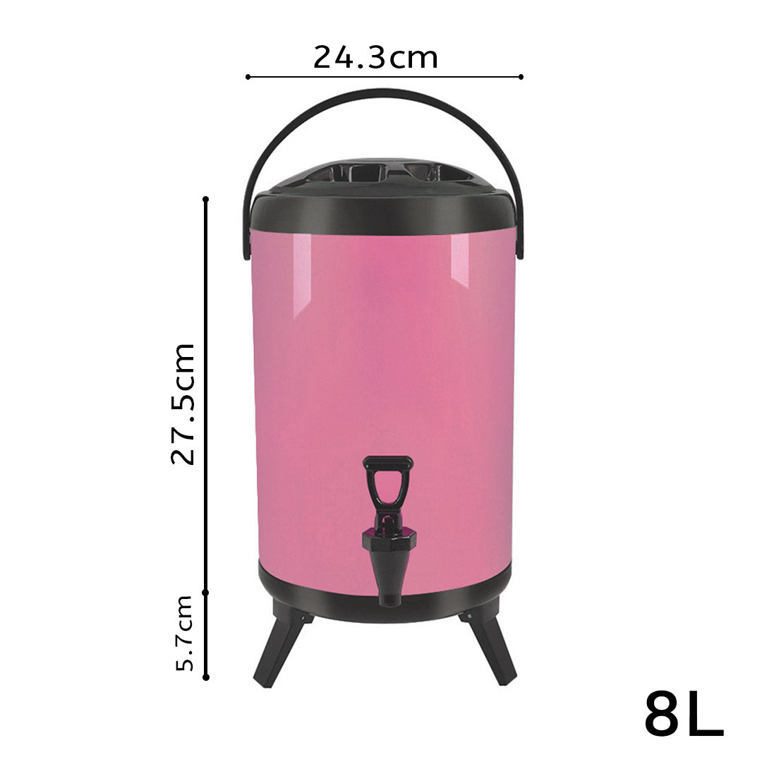 SOGA 2X 8L Stainless Steel Insulated Milk Tea Barrel Hot and Cold Beverage Dispenser Container with Faucet Pink