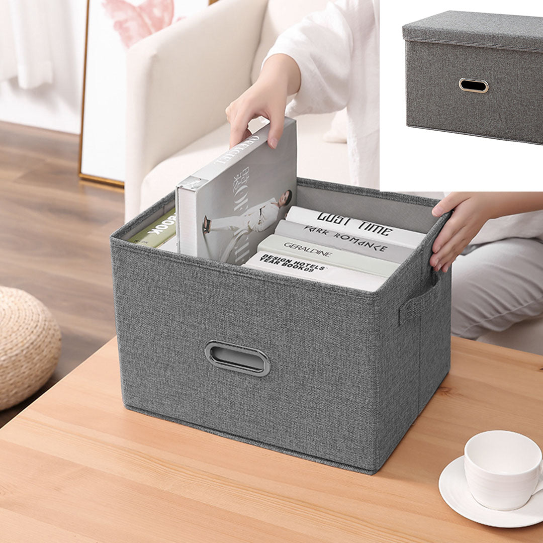 SOGA Grey Medium Foldable Canvas Storage Box Cube Clothes Basket Organiser Home Decorative Box