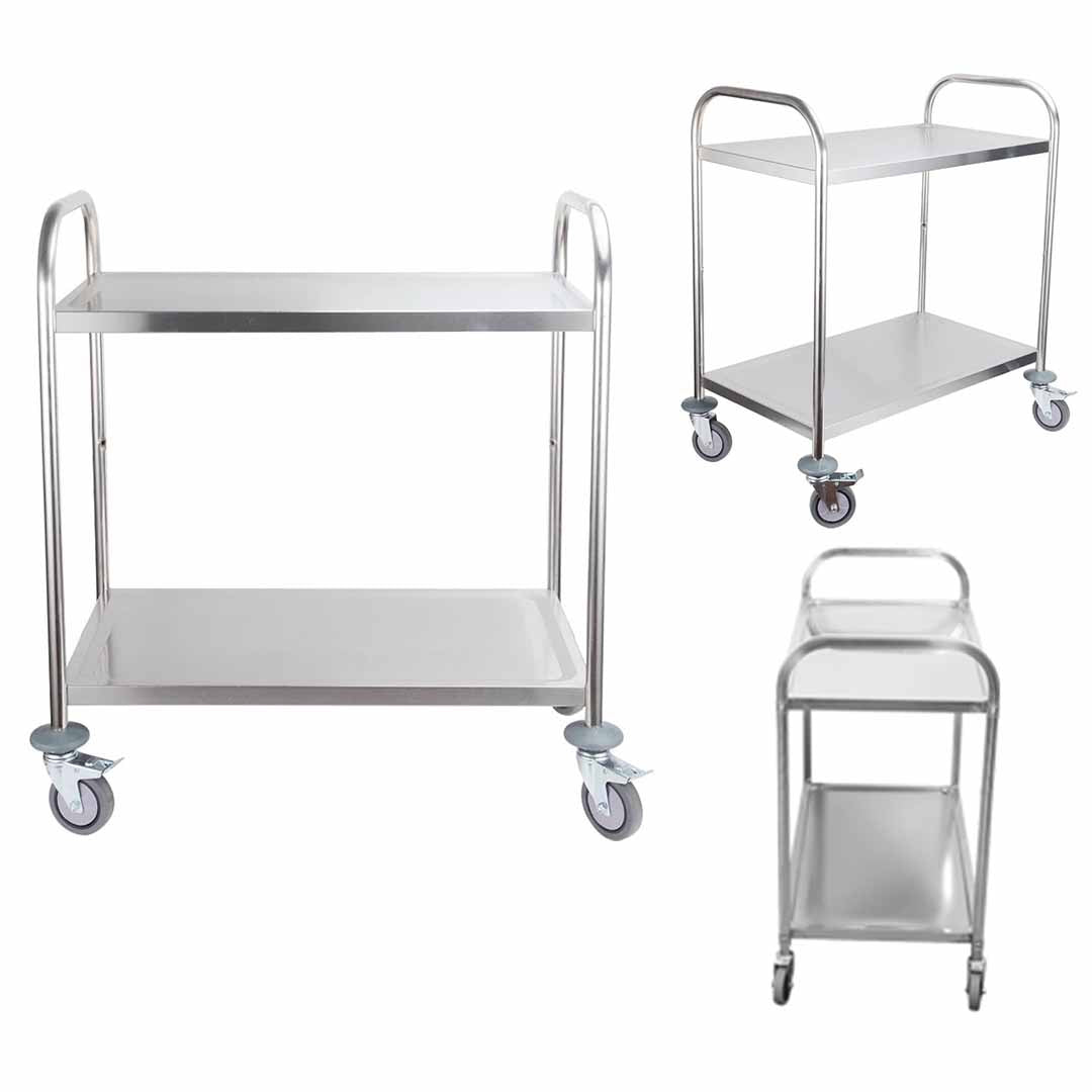 SOGA 2X 2 Tier 81x46x85cm Stainless Steel Kitchen Dining Food Cart Trolley Utility Round Small