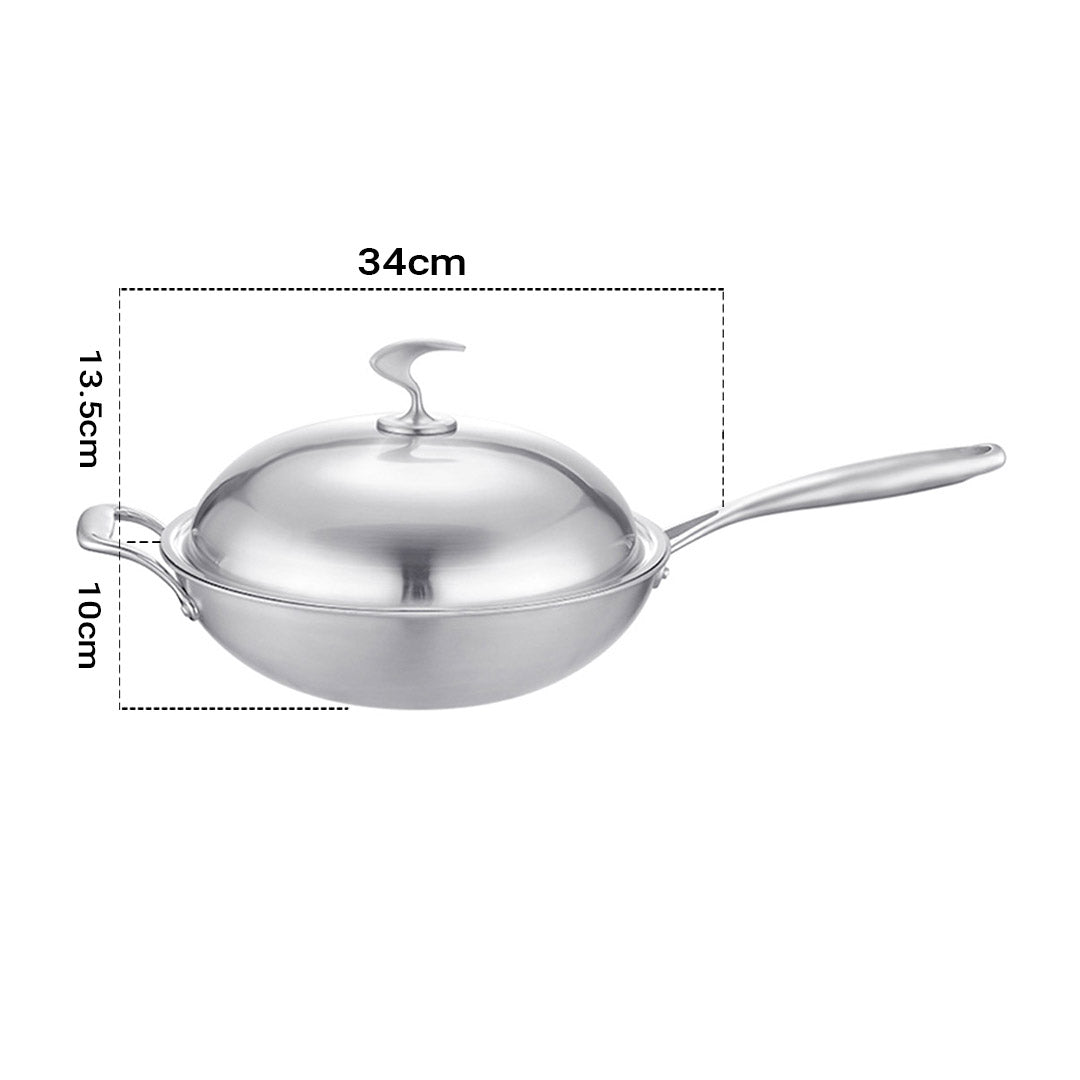 SOGA 2X 18/10 Stainless Steel Fry Pan 34cm Frying Pan Top Grade Skillet with Helper Handle and Lid