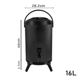 SOGA 2X 16L Stainless Steel Insulated Milk Tea Barrel Hot and Cold Beverage Dispenser Container with Faucet Black