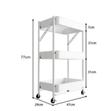 SOGA 2X 3 Tier Steel White Foldable Kitchen Cart Multi-Functional Shelves Portable Storage Organizer with Wheels