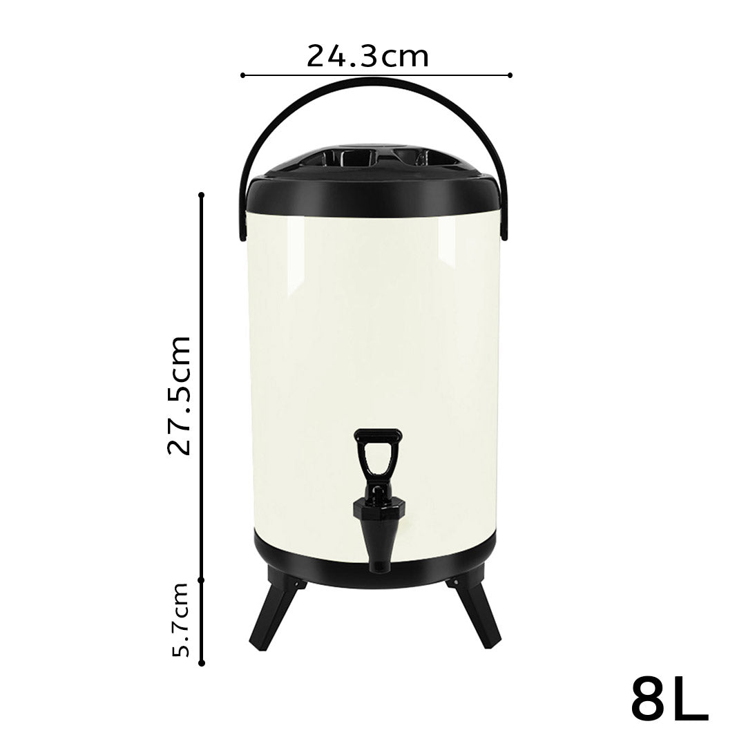 SOGA 8L Stainless Steel Insulated Milk Tea Barrel Hot and Cold Beverage Dispenser Container with Faucet White