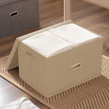 SOGA 2X Beige Medium Foldable Canvas Storage Box Cube Clothes Basket Organiser Home Decorative Box