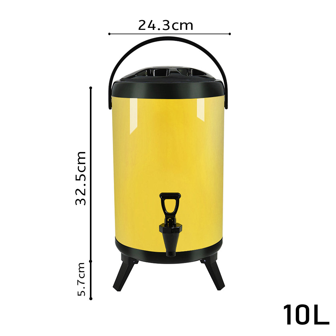 SOGA 10L Stainless Steel Insulated Milk Tea Barrel Hot and Cold Beverage Dispenser Container with Faucet Yellow