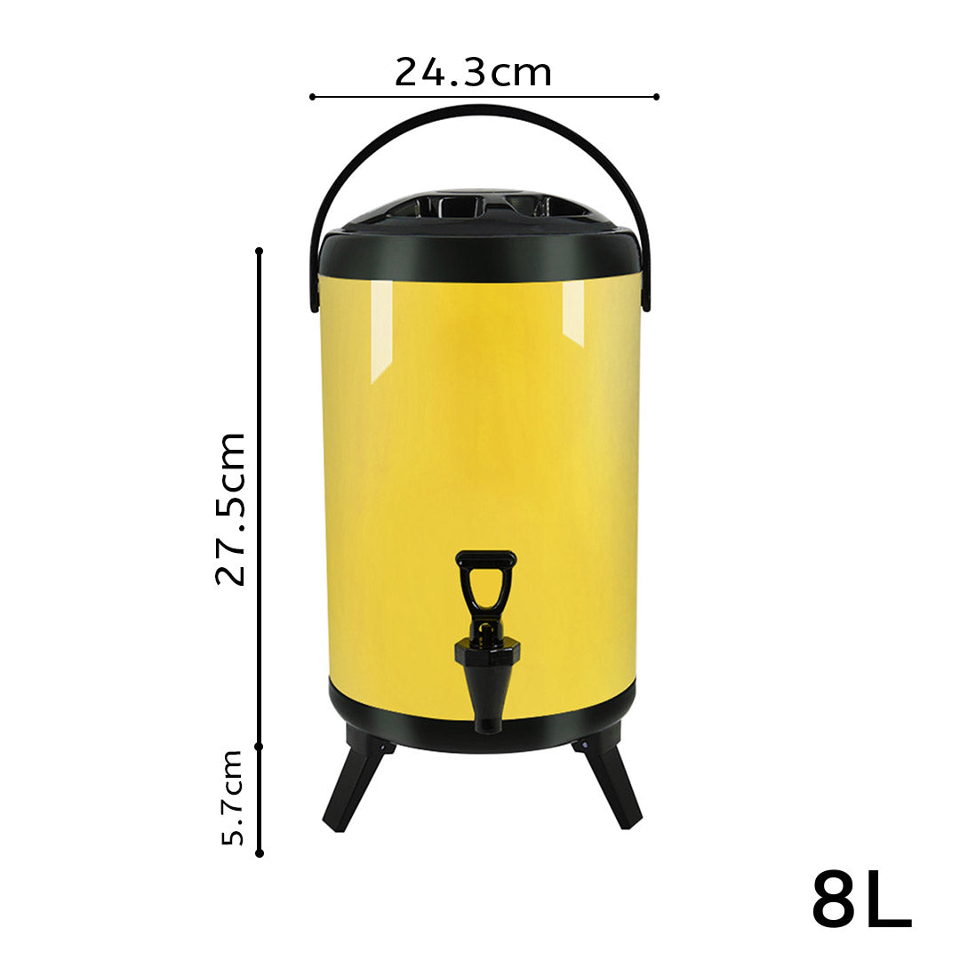 SOGA 2X 8L Stainless Steel Insulated Milk Tea Barrel Hot and Cold Beverage Dispenser Container with Faucet Yellow