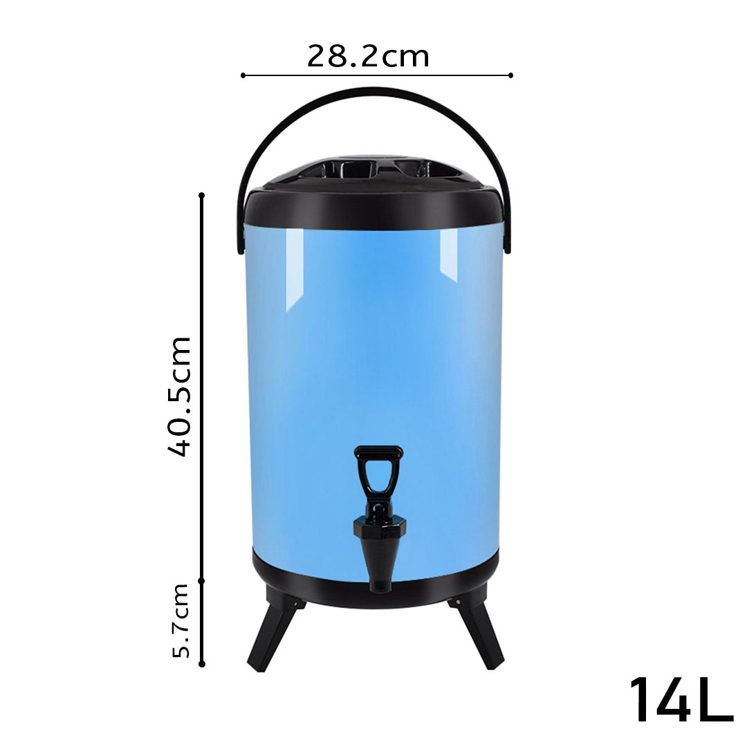 SOGA 2X 14L Stainless Steel Insulated Milk Tea Barrel Hot and Cold Beverage Dispenser Container with Faucet Blue