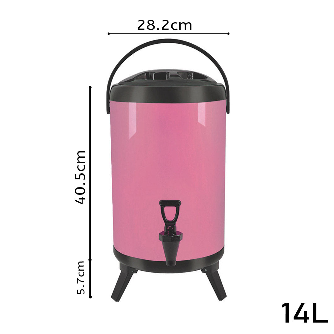 SOGA 2X 14L Stainless Steel Insulated Milk Tea Barrel Hot and Cold Beverage Dispenser Container with Faucet Pink