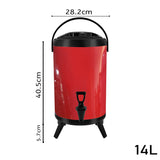 SOGA 2X 14L Stainless Steel Insulated Milk Tea Barrel Hot and Cold Beverage Dispenser Container with Faucet Red