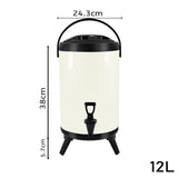 SOGA 12L Stainless Steel Insulated Milk Tea Barrel Hot and Cold Beverage Dispenser Container with Faucet White