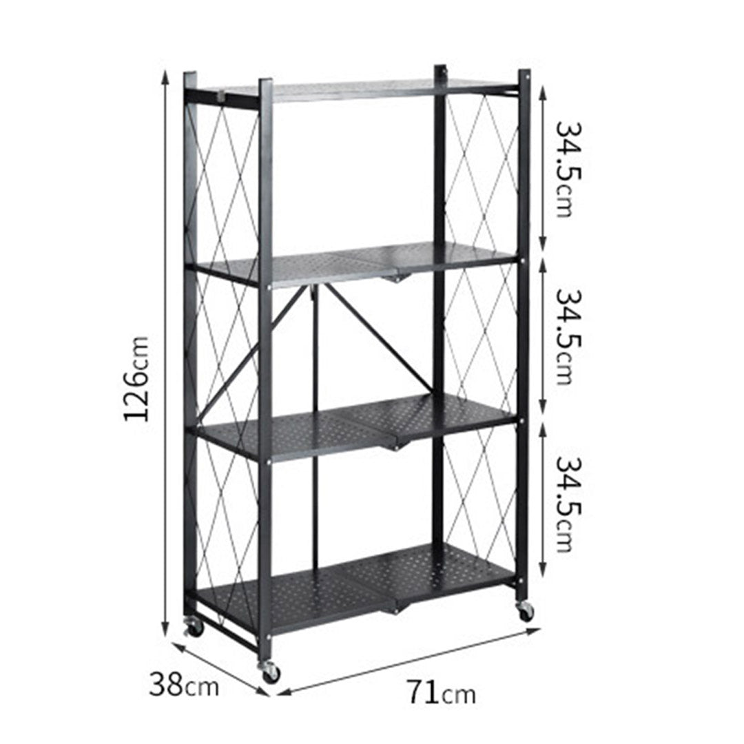 SOGA 4 Tier Steel Black Foldable Kitchen Cart Multi-Functional Shelves Portable Storage Organizer with Wheels