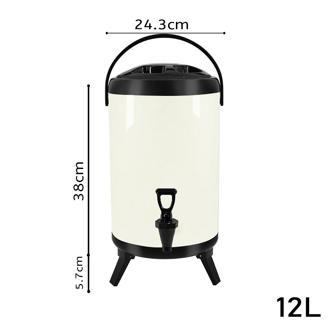 SOGA 2X 12L Stainless Steel Insulated Milk Tea Barrel Hot and Cold Beverage Dispenser Container with Faucet White