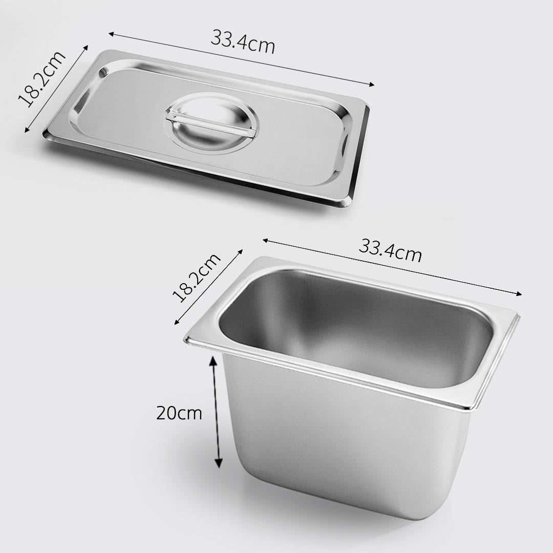 SOGA Gastronorm GN Pan Full Size 1/3 GN Pan 20cm Deep Stainless Steel Tray With Lid