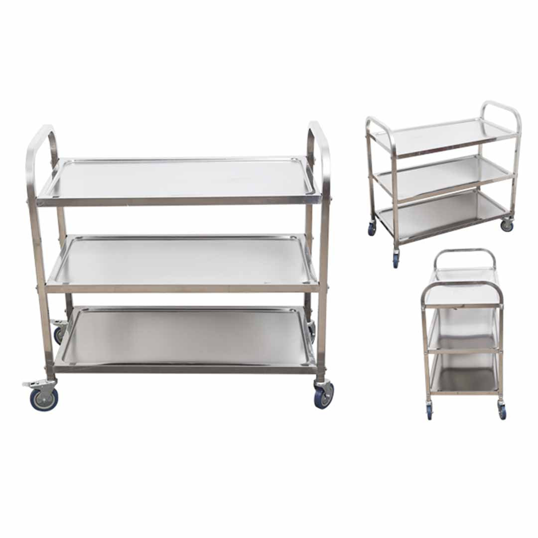 SOGA 3 Tier 75x40x83.5cm Stainless Steel Kitchen Dinning Food Cart Trolley Utility Size Small