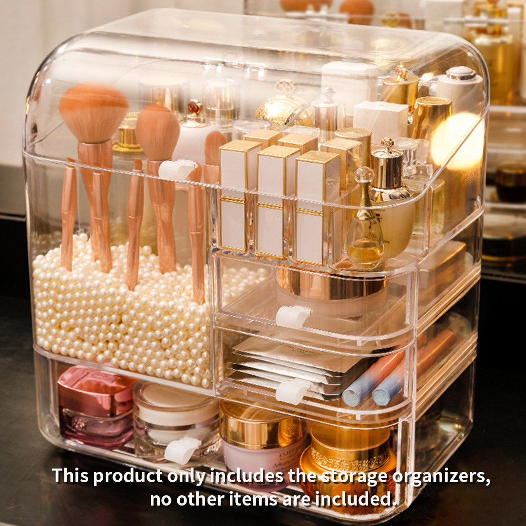 SOGA 2X Transparent Cosmetic Storage Box Clear Makeup Skincare Holder with Lid Drawers Waterproof  Dustproof Organiser with Pearls