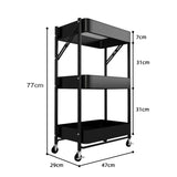 SOGA 3 Tier Steel Black Foldable Kitchen Cart Multi-Functional Shelves Portable Storage Organizer with Wheels