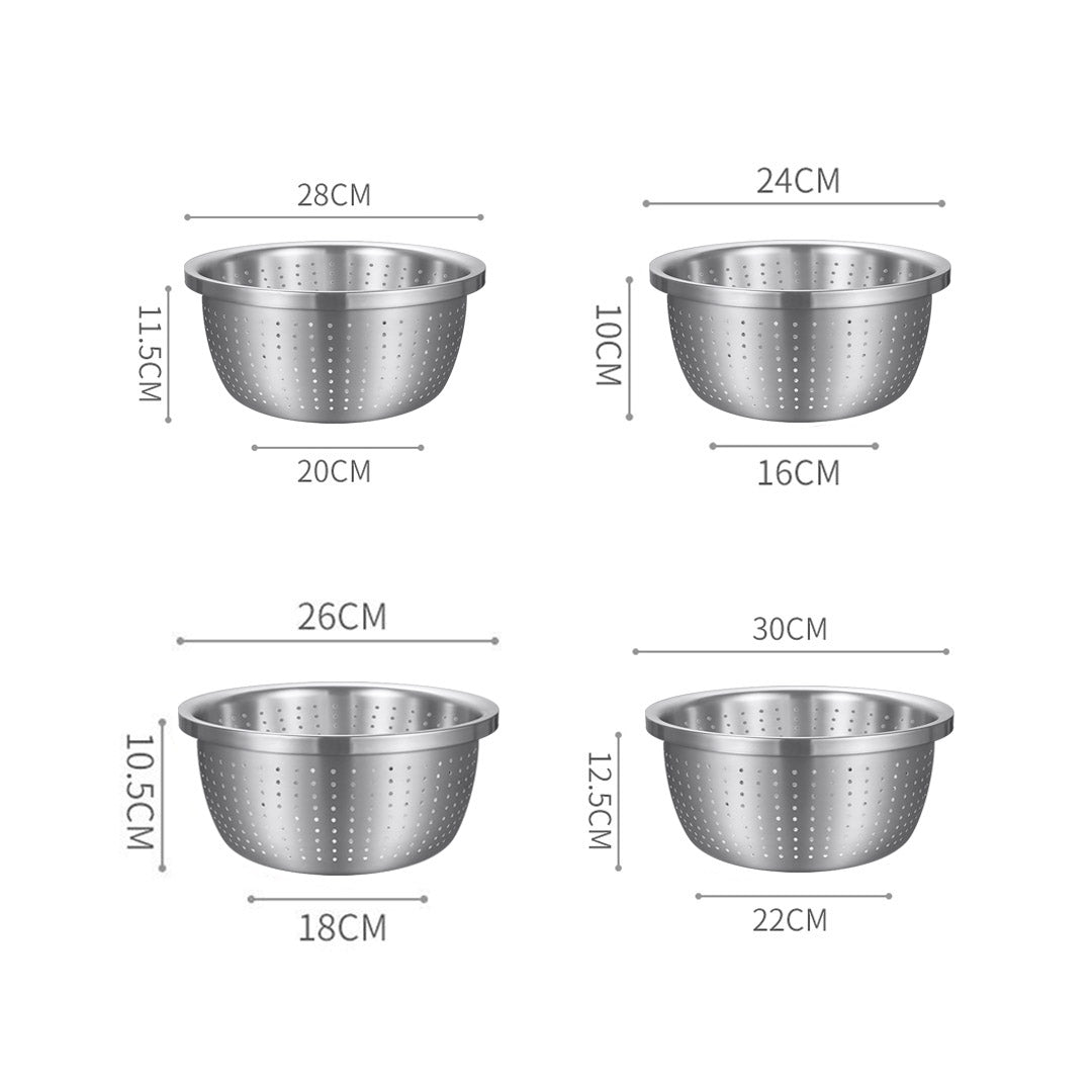 SOGA Stainless Steel Nesting Basin Colander Perforated Kitchen Sink Washing Bowl Metal Basket Strainer Set of 4