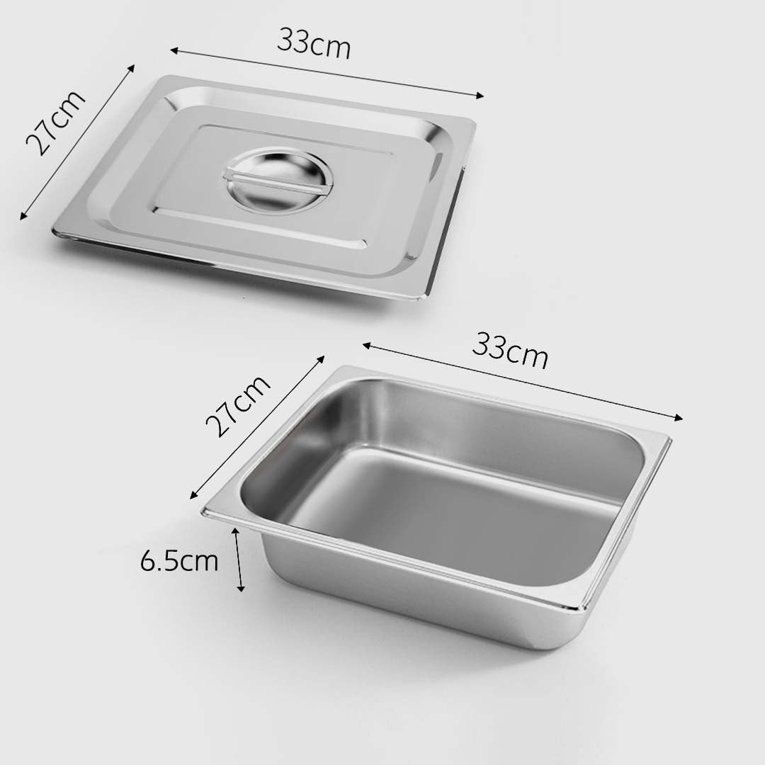 SOGA 12X Gastronorm GN Pan Full Size 1/2 GN Pan 6.5cm Deep Stainless Steel Tray with Lid