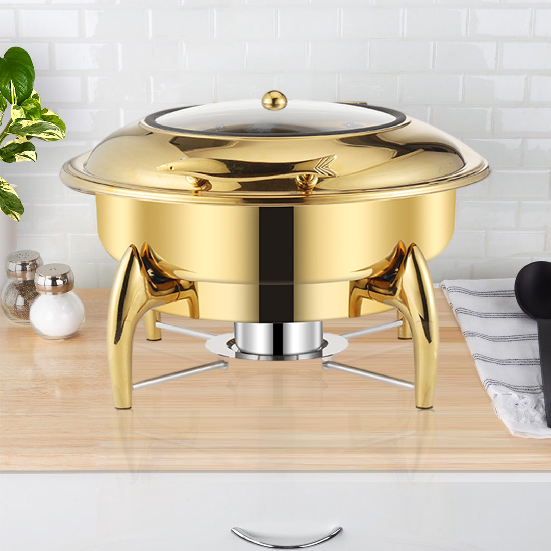 SOGA Gold Plated Stainless Steel Round Chafing Dish Tray Buffet Cater Food Warmer Chafer with Top Lid