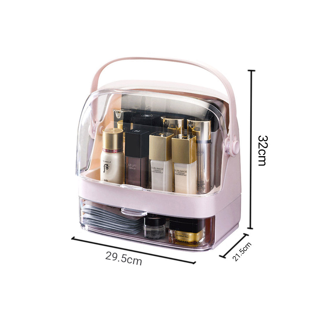 SOGA 2X 2 Tier Pink Countertop Makeup Cosmetic Storage Organiser Skincare Holder Jewelry Storage Box with Handle