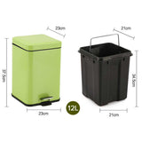 SOGA 2X 12L Foot Pedal Stainless Steel Rubbish Recycling Garbage Waste Trash Bin Square Green