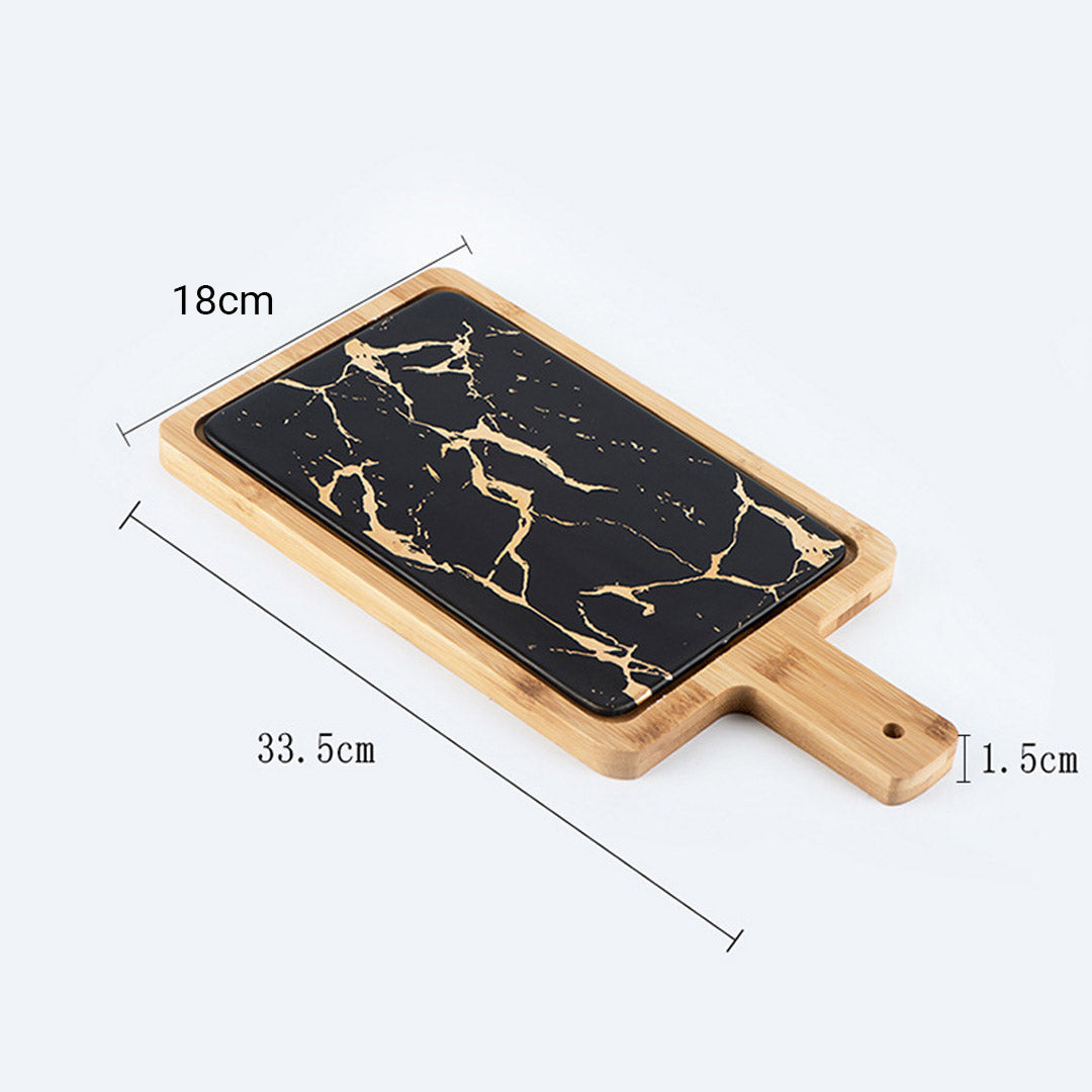 SOGA 2X 33.5cm Black Square Wooden Serving Tray Slate Steak Serving Platter Chopping Board Paddle Home Decor