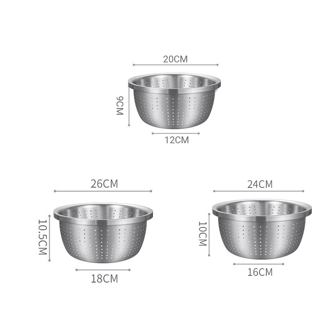 SOGA Stainless Steel Nesting Basin Colander Perforated Kitchen Sink Washing Bowl Metal Basket Strainer Set of 3