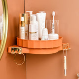 SOGA 2X Orange 360 Degree Wall-Mounted Rotating Bathroom Organiser Corner Vanity Rack Toilet Adhesive Storage Shelf