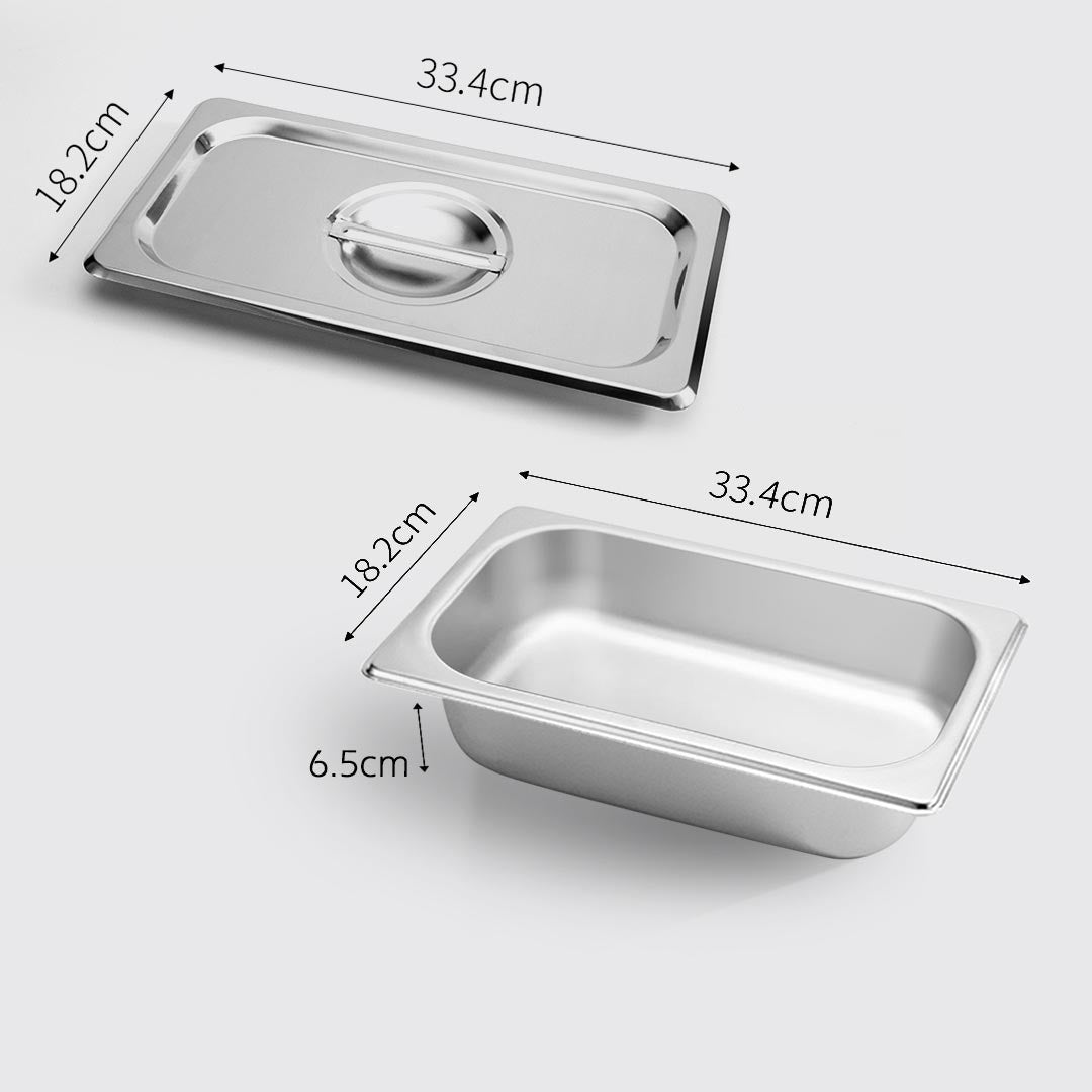 SOGA 2X Gastronorm GN Pan Full Size 1/3 GN Pan 6.5 cm Deep Stainless Steel Tray With Lid