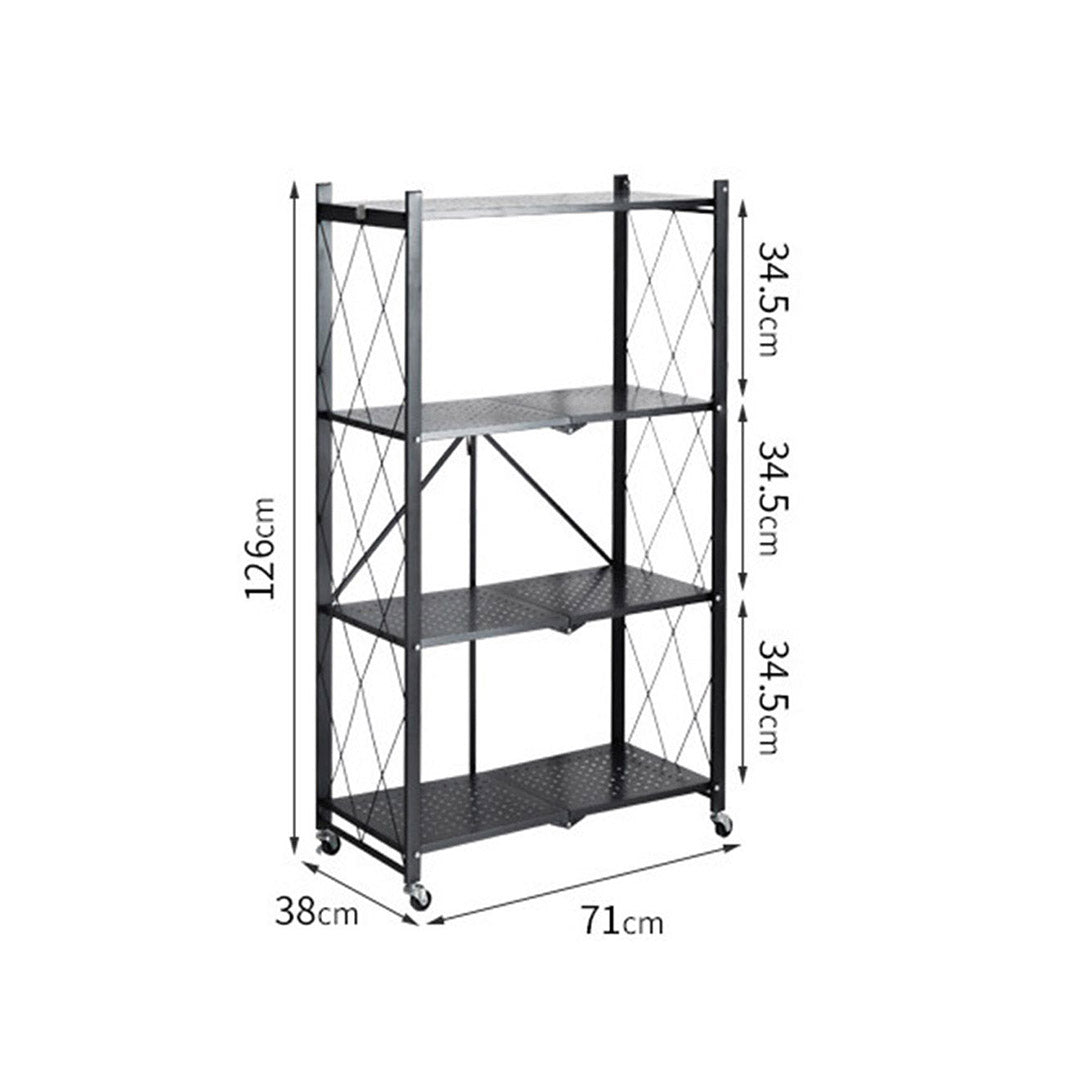 SOGA 2X 4 Tier Steel Black Foldable Kitchen Cart Multi-Functional Shelves Portable Storage Organizer with Wheels