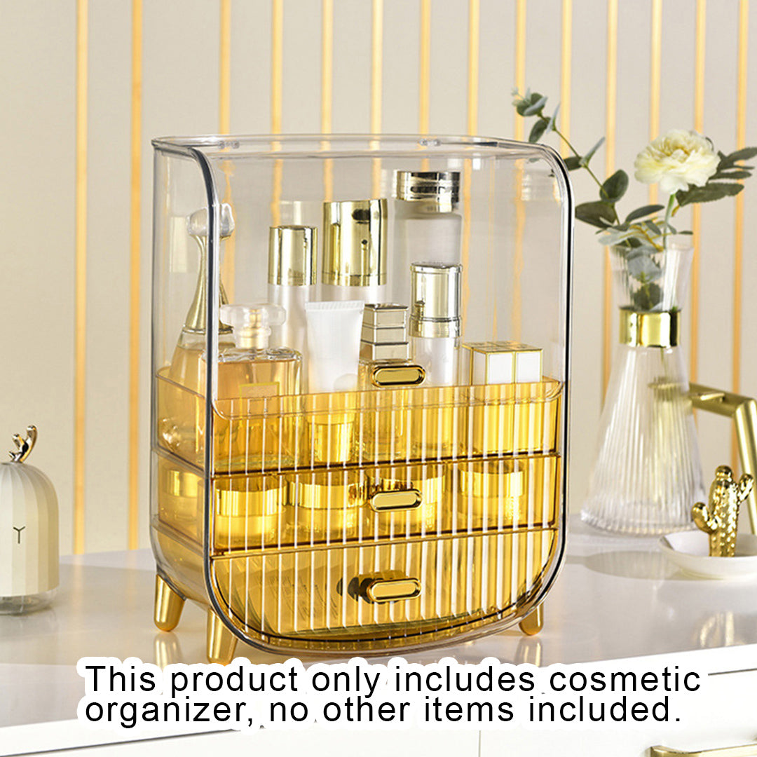 SOGA 2X 3 Tier Golden Yellow Multifunctional Countertop Cosmetic Storage Makeup Perfume Skincare Display Stand Shelf Drawer Type Organiser