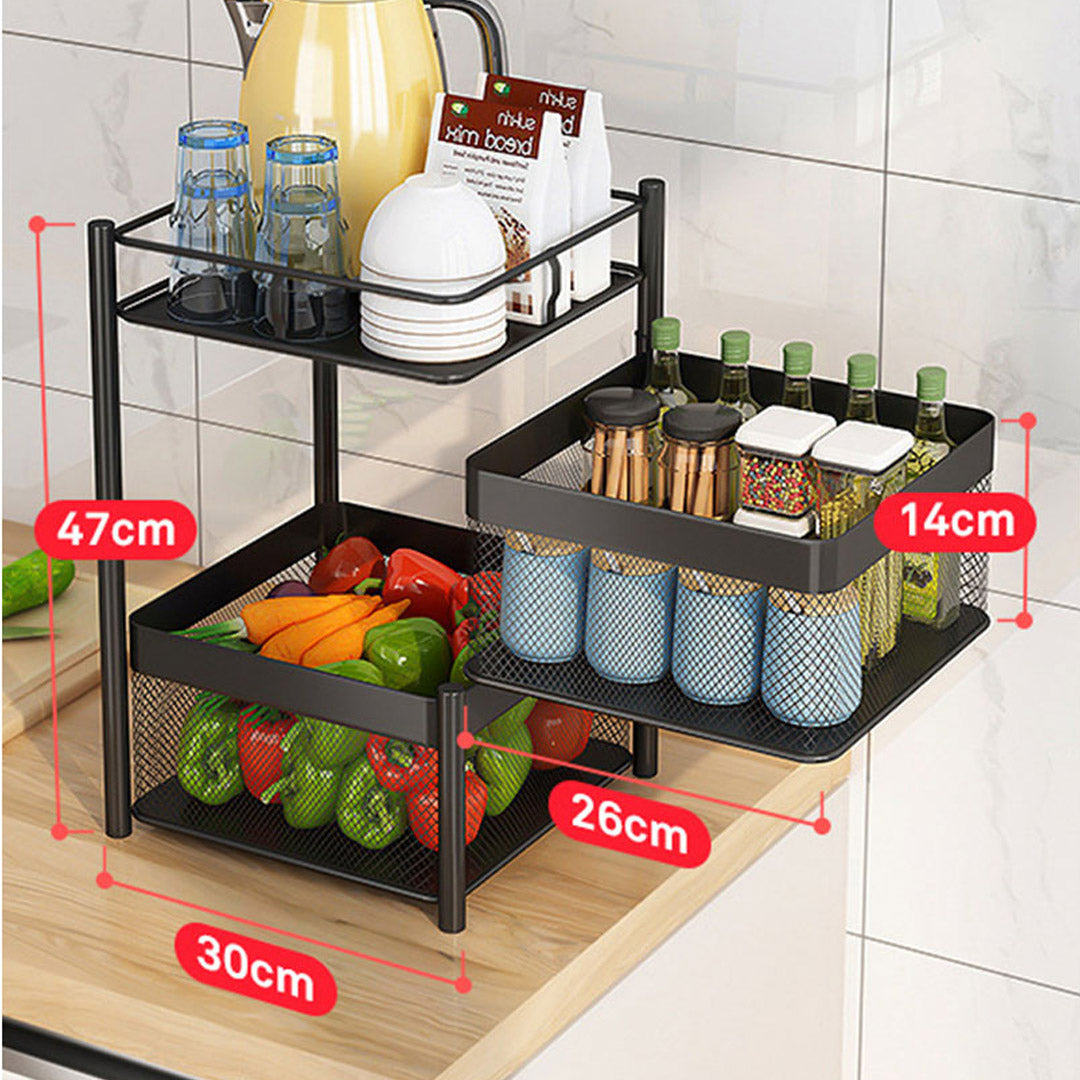 SOGA 2X 2 Tier Steel Square Rotating Kitchen Cart Multi-Functional Shelves Portable Storage Organizer with Wheels