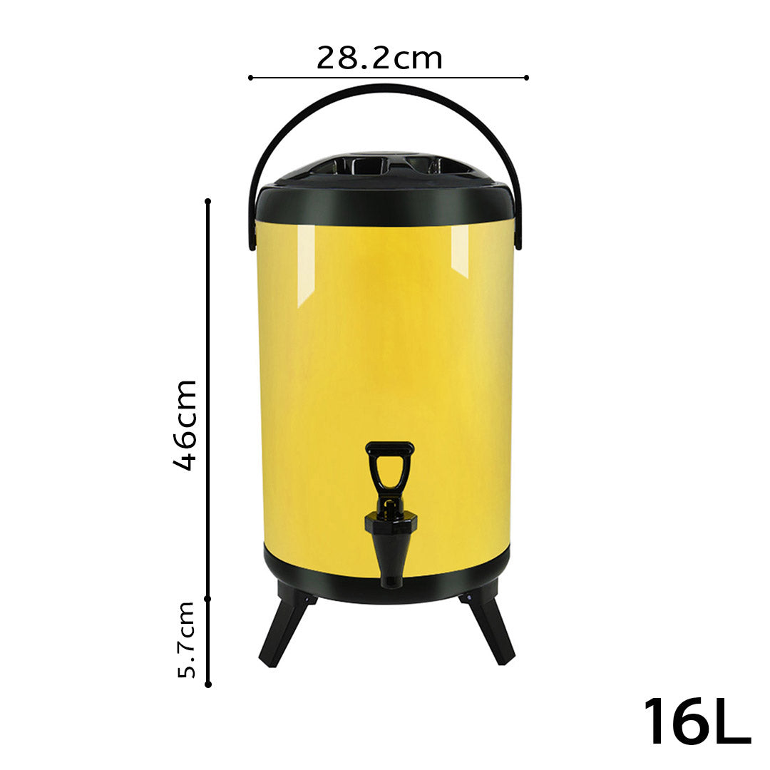 SOGA 2X 16L Stainless Steel Insulated Milk Tea Barrel Hot and Cold Beverage Dispenser Container with Faucet Yellow