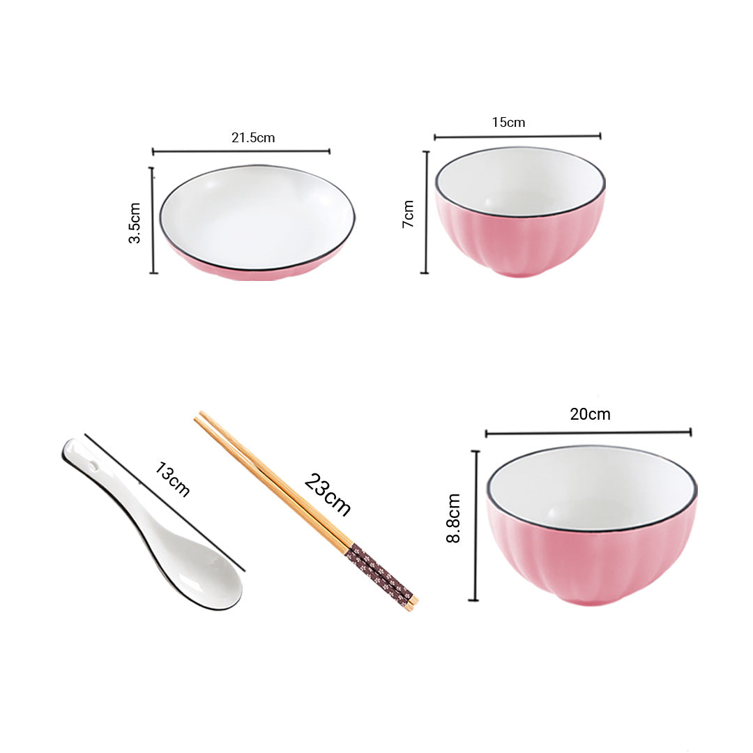 SOGA Pink Japanese Style Ceramic Dinnerware Crockery Soup Bowl Plate Server Kitchen Home Decor Set of 10