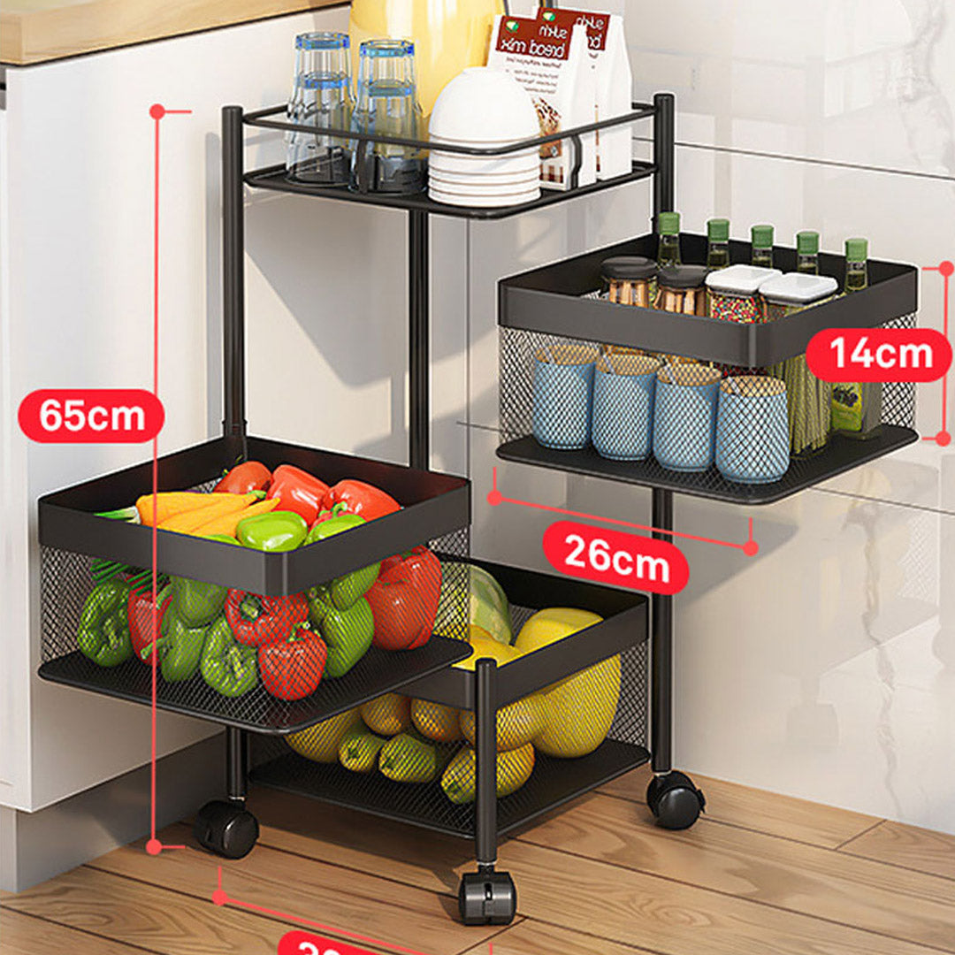 SOGA 2X 3 Tier Steel Square Rotating Kitchen Cart Multi-Functional Shelves Portable Storage Organizer with Wheels