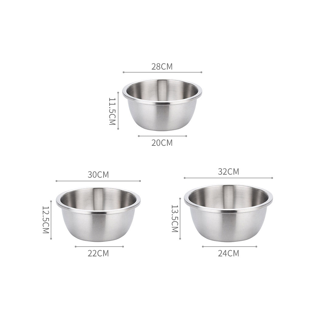 SOGA 3Pcs Deepen Matte Stainless Steel Stackable Baking Washing Mixing Bowls Set Food Storage Basin