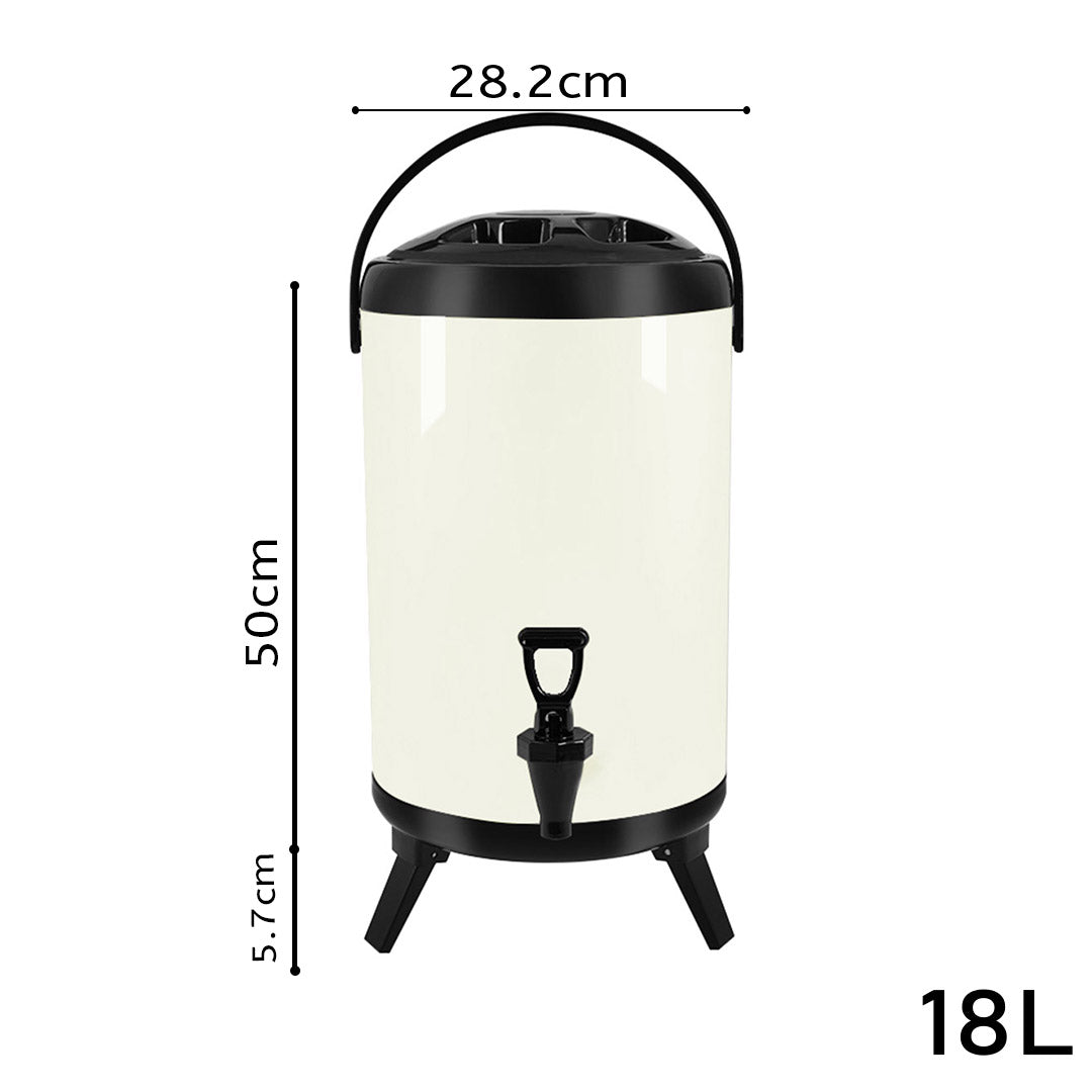 SOGA 18L Stainless Steel Insulated Milk Tea Barrel Hot and Cold Beverage Dispenser Container with Faucet White