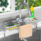 SOGA 2X Silver Kitchen Sink Organiser Faucet Soap Sponge Caddy Rack Drainer with Towel Bar Holder